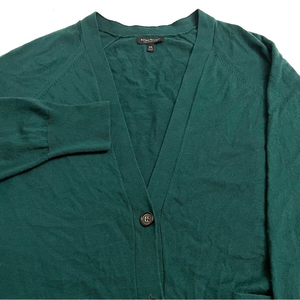 Banana Republic Wool Cardigan Extra Fine Merino Boyfriend Fit Green Women’s XXL
